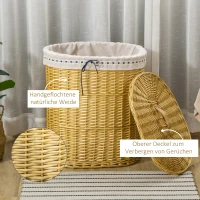 HOMCOM Wäschekorb aus Weide mit Deckel Wäschesammler mit Griff, herausnehmbarer Wäschesack, Laundry Baskets Wäschebox für Badezimmer Waschküche Schlafzimmer Natur(m-6)