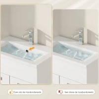 kleankin Conjunto de Móveis de Casa de Banho Suspenso de 4 Peças com Espelho, Armário com Lavatório em Cerâmica e Coluna, Branco(m-7)