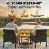 Outsunny Rattan Bistroset 3 teiliges FSC Gartenmöbel-Set mit 2 Sessel, 2-Ebene Holz-Tisch, dicke waschbare Kissen(m-4)