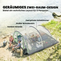 Outsunny Tunnelzelt 5 Personen Familienzelt mit 2 Schlafkabine Vorzelt 4 Fenstern Bodenplane Stehhöhe 3000 mm Wassersäule(m-4)