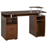 HOMCOM Computertisch Schreibtisch Bürotisch PC Tisch Arbeitstisch Home Office reichlich Stauraum 2 Schubladen Druckregal Walnuss 120 x 55 x 85 cm(m-10)