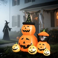 Outsunny Abóbora Insuflável de Halloween com Gato de 180 cm com Luzes LED IP44 e Insufládor para Festas 160x100x180 cm Laranja(m-10)