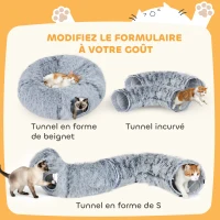 PawHut Tunnel pour Chat Intérieur avec Lit de Chat en Forme de Donut, Coussin Circulaire Lavable, 90x80x27cm, Gris Clair(m-4)