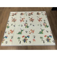 AIYAPLAY Składana dwustronna mata do raczkowania i zabawy z motywem pojazdów i dinozaurów 200 x 180 cm dla dzieci 0–3 lata(m-10)