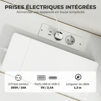 HOMCOM Meuble TV Suspendu Flottant 120 cm avec Éclairage LED et Prises, Meuble Télé pour Téléviseur 65 Pouces, Blanc(m-5)