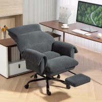 HOMCOM Cadeira de Secretária com Apoio para os Pés Encosto Reclinável e Acolchoada Espesso 80x80x106-114 cm Cinzento(m-10)