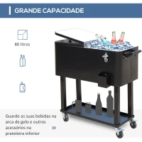 Outsunny Geleira para Bebidas Carro Refrigerado para Bebidas 75,7 L com Rodas Abridor de Garrafas e Prateleira 90x39x83 cm Preto(m-4)