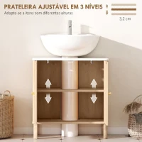 HOMCOM Móvel para Lavatório com Prateleira Ajustável e Tampo Efeito Mármore para Lavatório com ou sem Coluna 60x30x63 cm Carvalho(m-5)