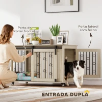 PawHut Móvel Gaiola para Cães com Rodas 2 Portas com Fecho para Cães Médios e Grandes 100x56x65 cm Carvalho(m-4)
