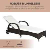 Outsunny Gartenliege mit Auflage, verstellbare Rückenlehne, Metallgestell, Polyrattan, braun+creme, 200 x 73 x 103 cm(m-4)