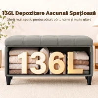 HOMCOM Bancă cu depozitare 136 L, 110x41x42 cm, piele ecologică potrivită pentru animale de companie, gri(m-5)
