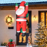 Outsunny Aufblasbare Weihnachtsdeko, Aufblasbarer Weihnachtsmann mit Hund mit LED-Lichtern, 68x82x214 cm, Rot(m-9)