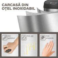 HOMCOM Coș de Gunoi de 42L cu Senzor de Mișcare și Deschidere Automată, 30.5x30.5x68 cm, Negru și Argintiu(m-6)