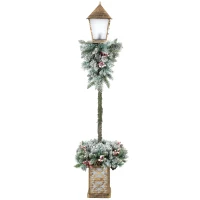 Outsunny Lanterne de rue de Noël pour extérieur avec lumières LED, pointes enneigées, baies rouges et pommes de pin(m-1)