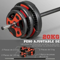 SPORTNOW Juego de Barra de Pesas con 6 Discos de Diferentes Pesos para Entrenamiento de Fuerza Ø27x140 cm Negro y Rojo(m-4)