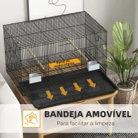 PawHut Gaiola para Pássaros 77x46x45 cm Gaiola de Metal para Pássaros com Bandeja Amovível 2 Poleiros e 2 Comedouros Preto(m-4)