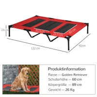 PawHut Hundebett, faltbar, Outdoor-Hundebett, erhöhter Stand, 122 cm x 92 cm x 23 cm, Rot + Schwarz(m-3)