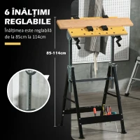 HOMCOM Banc de Lucru Pliabil cu 4 Cleme, Înălțime și Unghi Reglabile, Capacitate 100 Kg, Negru și Aspect Lemn(m-4)