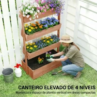 Outsunny Canteiro de Madeira de 4 Níveis Canteiro Elevado Exterior com Orifícios de Drenagem Tecido Não Tecido Castanho(m-4)