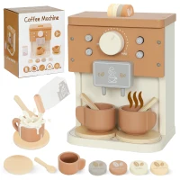 AIYAPLAY Set Mașină de Cafea din Lemn pentru Copii de la 3 Ani cu Accesorii, Maro(m-11)