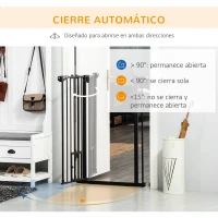 PawHut Barrera de Seguridad Extensible con Puerta Pequeña Cierre Automático y Sistema de Doble Bloqueo 74-101x104,1 cm Negro(m-5)