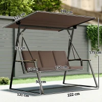 Outsunny Baloiço de Jardim de 3 Lugares com Teto Ajustável UPF50+ 2 Bandejas Almofadas e Estrutura em Metal 222x131x175 cm Marrom(m-3)