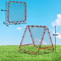 HOMCOM Rede de Rebote Dobrável para Treino Desportivo Ajustável em 5 Níveis de Ângulo com Tubo de Aço 100x95x90 cm Vermelho(m-3)