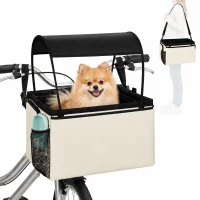 PawHut Panier vélo avant 2-en-1 Panier vélo pour chien portable avec toit Laisse de sécurité Bandoulière Poches latérales 5kg(m-7)