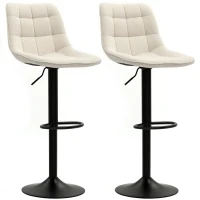 HOMCOM Moderner Barhocker, 2er-Set drehbare Barstühle mit Rückenlehne, höhenverstellbar, mit Fußstütze, gepolstert, Beige(m-12)