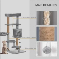 PawHut Árvore Arranhador para Gatos com Plataforma Caverna Rede postes de Juta Corda e Bola Suspensa 48x48x120 cm Cinza(m-5)