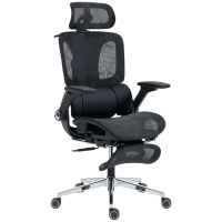 HOMCOM Cadeira de Escritório com Encosto Reclinável e Alto Suporte Lombar Transpirável Apoios de Braço 4D e Encosto de Cabeça Ajustável 67x74x113-132 cm Preto