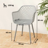 Outsunny Conjunto de 4 Cadeiras de Jardim Exterior em PP com Encosto Diamante  Apoios de Braços e Pés Metálicos 6x51x84 cm Cinzento(m-3)