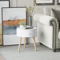 HOMCOM Couchtisch mit Schublade, rund, Skandi-Design, Schutzrand, Holz, Ø38 x H45 cm, Weiß(m-10)