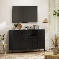 HOMCOM Aparador com 3 Portas e 3 Gavetas Prateleiras Ajustáveis para Cozinha, Entrada Sala de Jantar Quarto 143,5x40x90 cm Preto(m-8)