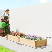 Outsunny Hochbeet Holz, Pflanzbeet mit Trennwand Offenem Boden, Frühbeet Gartenbeet 235 x 66 x 26 cm Naturholz(m-3)
