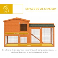 PawHut Clapier cage à lapins rongeurs 2 niveaux 3 portes verrouillables tiroir à déjection 150L x 45l x 85H cm bois(m-4)
