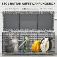 Outsunny Rattan Auflagenbox 380L wetterfest Kissenbox mit Deckel Stauraum UV-beständig 130 x 61 x 65 cm Dunkelgrau(m-4)