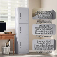 HOMCOM Dulap pentru Birou din Oțel cu 3 Uși Independente și 2 Chei, 45x38x180 cm, Gri Deschis(m-7)