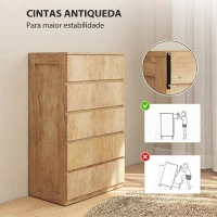 HOMCOM Cómoda de 5 Gavetas para Quarto Moderna Design sem Puxadores para Sala de Jantar Entrada 60x39x100 cm Madeira Natural(m-6)