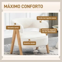 HOMCOM Poltrona de Sala de Estar Estofada em Borreguito Poltrona de Leitura  Moderna com Encosto Curvo 70x64x71 cm Branco(m-4)