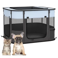 PawHut Parc pour Chiens et Chats, Enclos Pliable Portable pour Chiots Lapins et Cochons d'Inde Tissu Oxford 74x60x45 cm Gris(m-7)