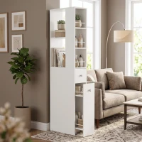HOMCOM Schmaler hoher Badezimmerschrank, 135 cm Badschrank mit 2 Schubladen, weiß(m-8)