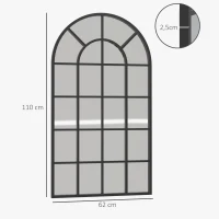 HOMCOM Dekospiegel großer Spiegel, Fensteroptik, Bogenförmig, inkl. Aufhängung. Schwarz + Spiegelglas(m-3)