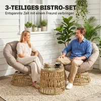Outsunny Bistro-Set Balkon-Set Terrassenset, wetterbeständig, abnehmbare Polster, 85 cm x 70 cm x 82 cm, Natur +Hellbraun(m-4)