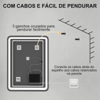 HOMCOM Espelho Casa de Banho com Luzes LED 60x80 cm Função Antiembaciamento 3 Temperaturas de Cor Ajustável e Função de Memória(m-9)