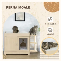 PawHut Mobilier pentru litieră, căsuță pentru pisici cu spațiu de depozitare și stâlpi de zgâriat, din lemn, 107x54x70 cm(m-6)