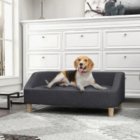 PawHut Hundesofa, Haustiersofa Katzensofa Hundebett für mittelgroße und große Hunde, Hundecouch mit Erhöhtem Design, Hundesessel mit Holzbeine, Dunkelgrau, 95 x 63 x 39 cm(m-10)