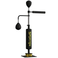 SPORTNOW Boxstand, zwei Speedballs, drehbare Boxstange, Kickpolster, höhenverstellbar, Stahl, 107 x 36 x 140-205 cm, Schwarz(m-12)