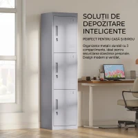 HOMCOM Dulap pentru Birou din Oțel cu 3 Uși Independente și 2 Chei, 45x38x180 cm, Gri Deschis(m-8)