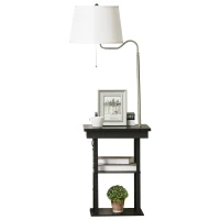 HOMCOM 2-in-1 Stehleuchte Stehlampe Beistelltisch mit 3 Regalen Innenbeleuchtung E27 bis 40W für Wohn-/Schlafzimmer Schwarz+Weiß 44,5 x 44,5 x 144,5cm(m-10)